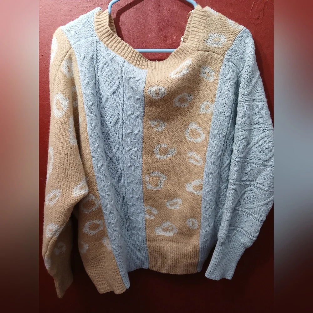 Two-Tone V-Neck Women Sweater